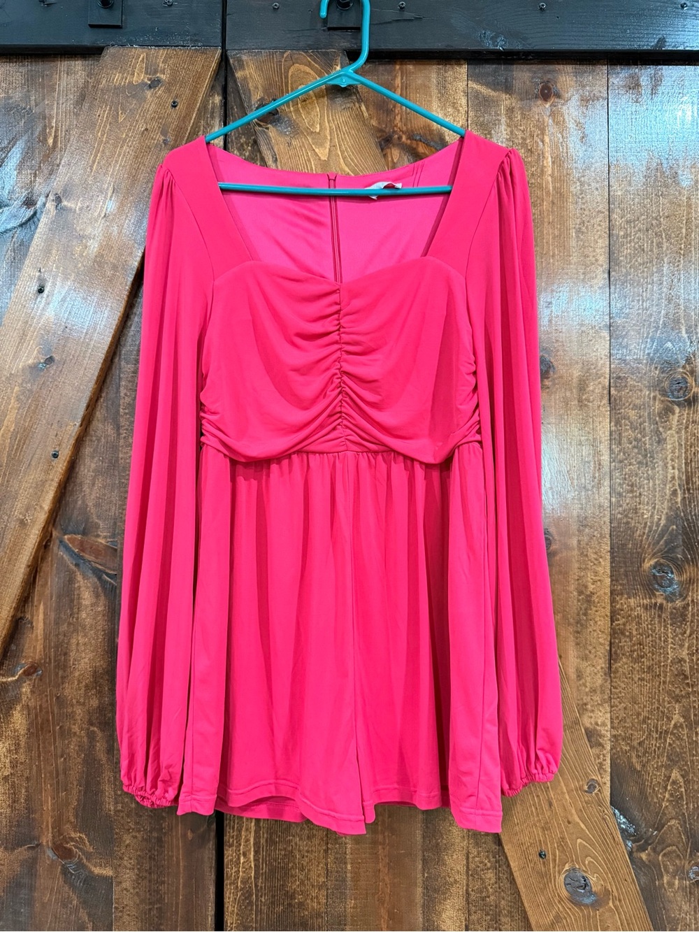 Pink Lily Long-Sleeve Ruched Empire ROMPER Fuchsia